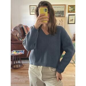 Quince 100% Blue Fisherman Sweater In Medium